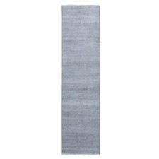 2'6" x 10' Gray Hand Knotted Modern Grass Design Wool and Silk Runner Rug R79134