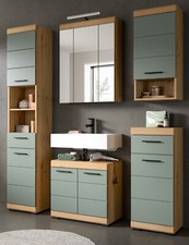 Badmöbel Badezimmer komplett Set 5-teilig Eiche Salbei grün Badschrank Set Shawn