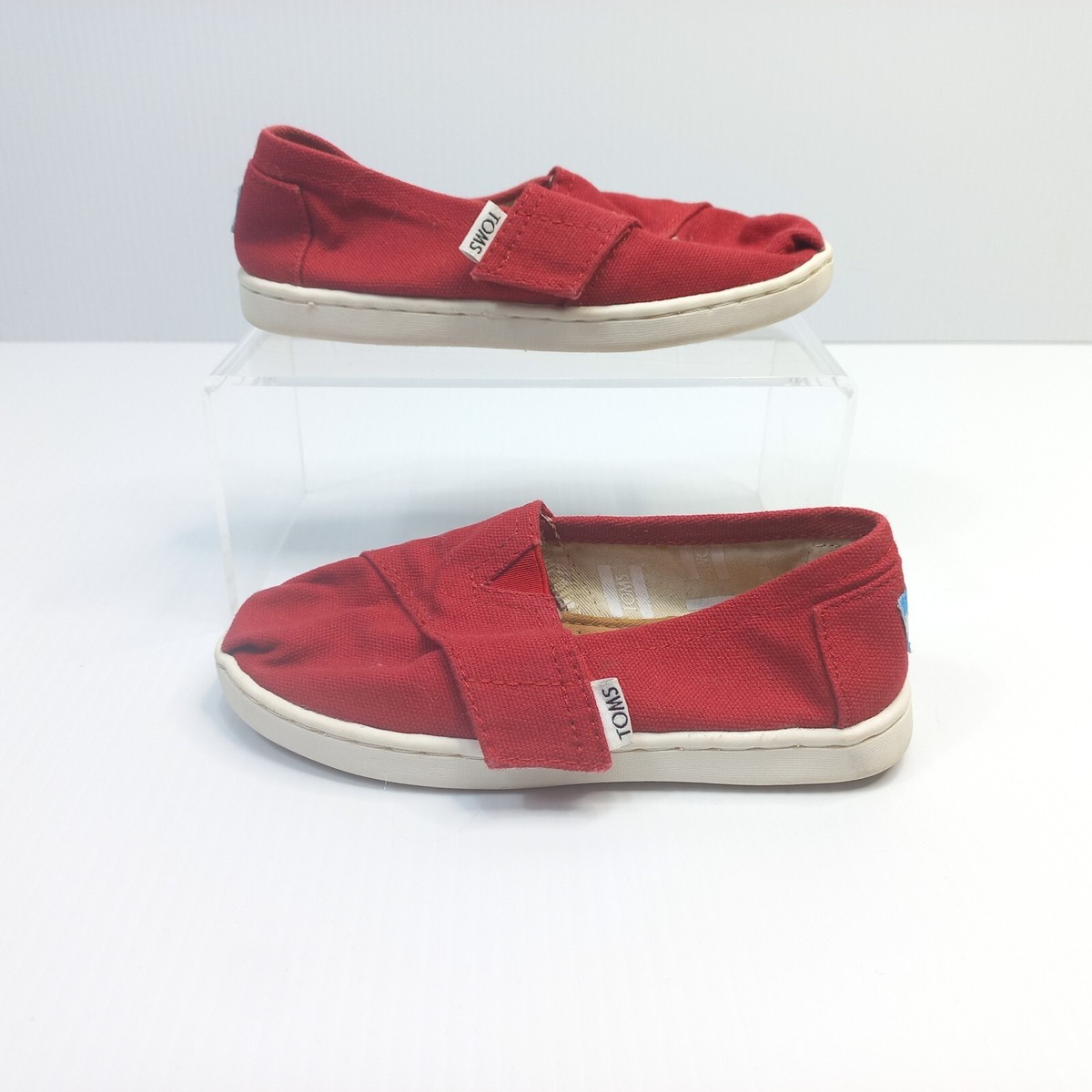 Toms UK Kids Red Canvas Adjustable Strap Casual Flat Shoes