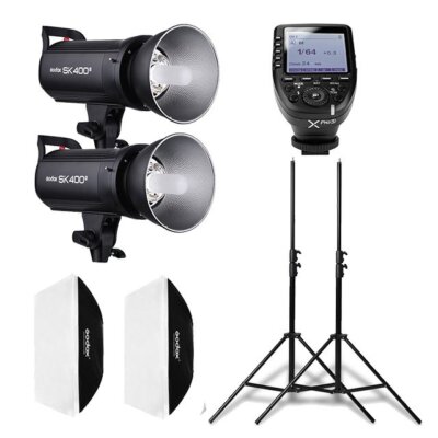 2X Godox SK400II Studio Blitz + XPro-S Blitzauslöser für Sony + Softbox +Stativ