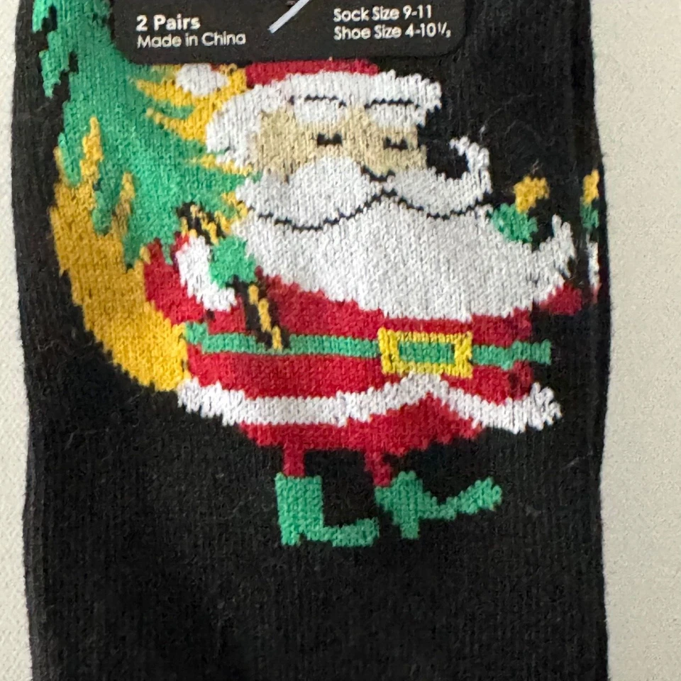 Juego de 2 pares de calcetines de Navidad Davco para mujer talla 4-10 Santa Wine Kitschy Foto 3 de 4