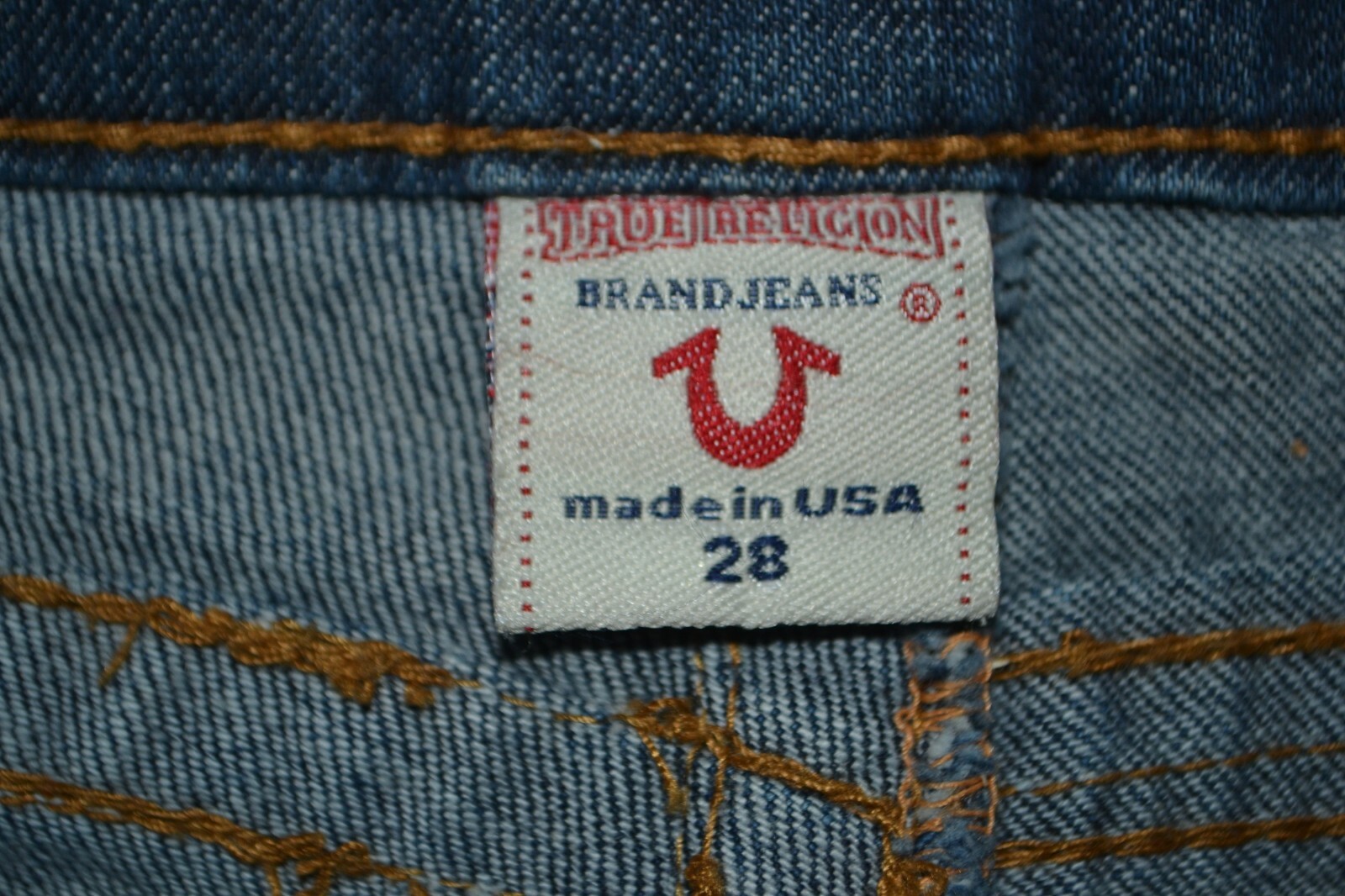 True Religion Women's Straight Yellow Stitch U Pocket Flaps Blue Jeans Sz 28x31 thumbnail 9