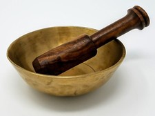 Antique - Tibetan Buddhist Singing Hand Hammered Brass Bowl with Mallet Striker