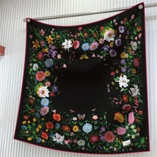 90cm Silk Scarf Women Plants Printed Square Scarves Head Wraps Shawls Bandana