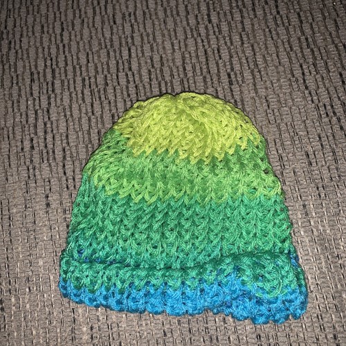 Handmade Knit Hat. Baby/pet Sized. Yellow, Green, &Blue - Picture 2 of 2