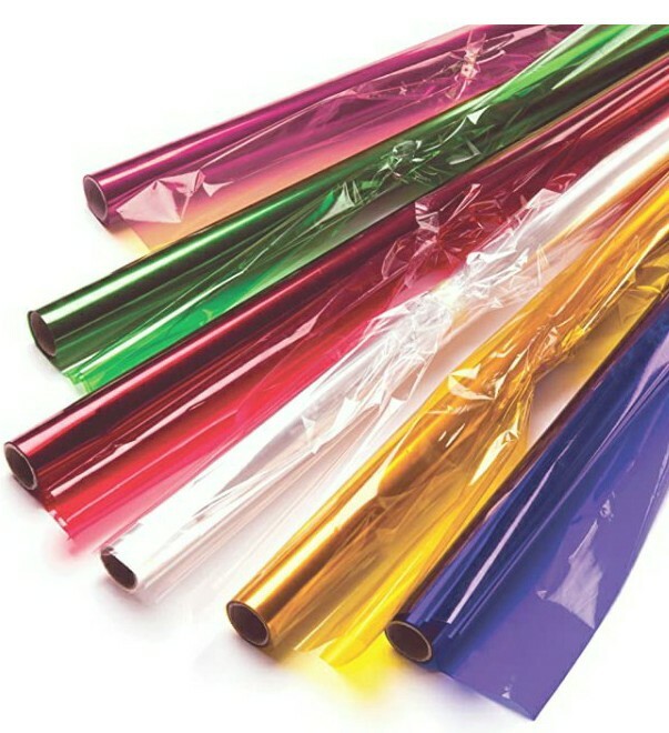 6 x 50CMx4.5M COLOURED CELLOPHANE TINTED FILM CRAFT GIFTS FLORIST WRAP ...