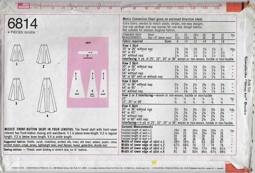 Simplicity Sewing Pattern 6814 Front-Buttoned, Gored, SKIRT in 4 Lengths, size 8 - Picture 2 of 2