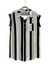 KORI Black & White Striped Short Sleeve Collared Shirt Dress Size Large - EUC