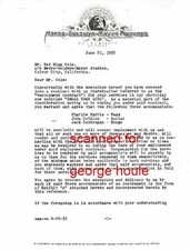 NAT KING COLE - CONTRACT - SIGNED - MONA LISA - NATURE BOY - NATALIE COLE