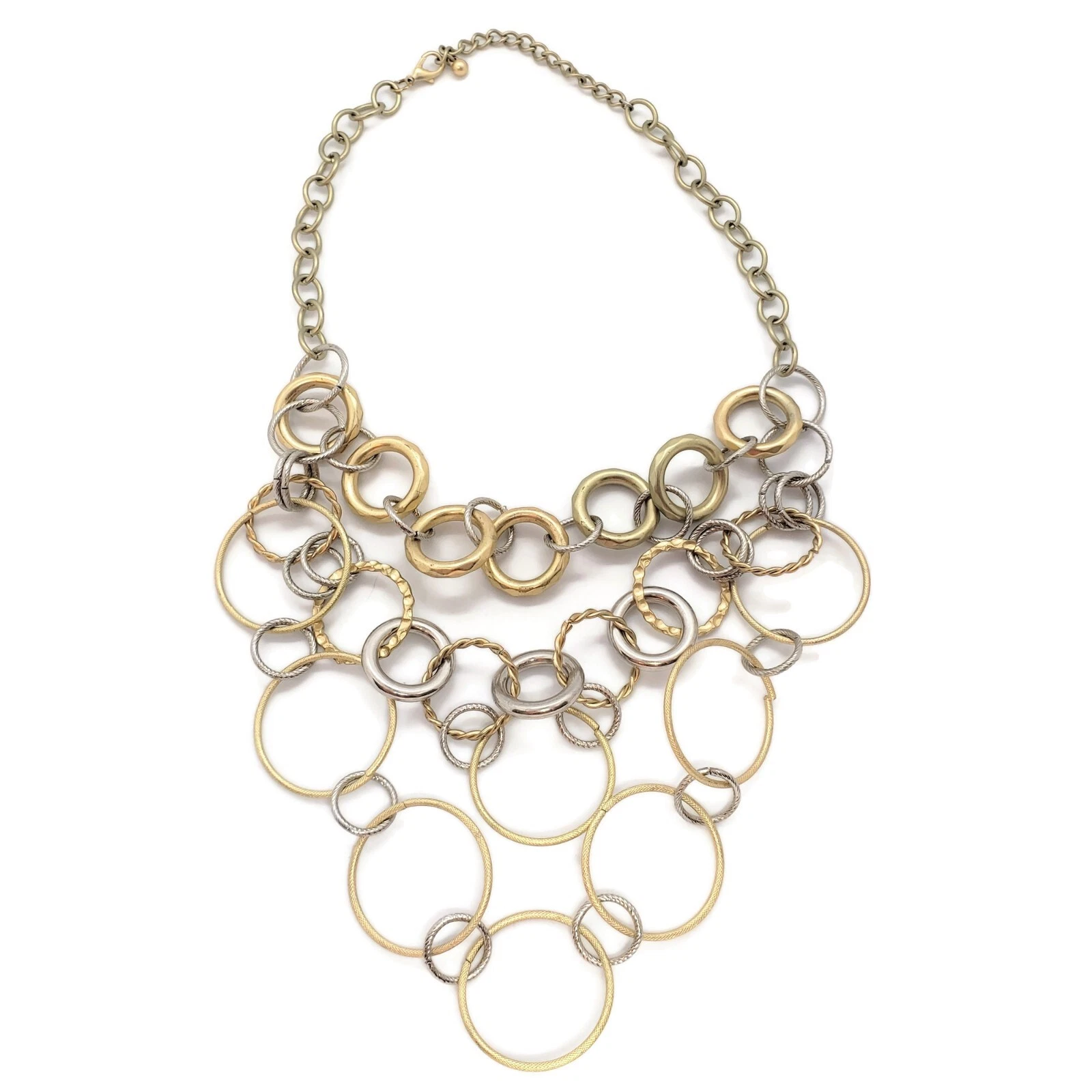 VETEMENTS Anelli Graduati Metallo Misto Collana Bavaglino Oro Tono Argento Texture Catena Cerchi