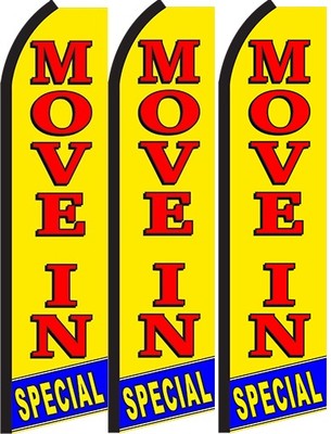 Move in special Standard Size  Swooper Flag banner  sign pk of 3