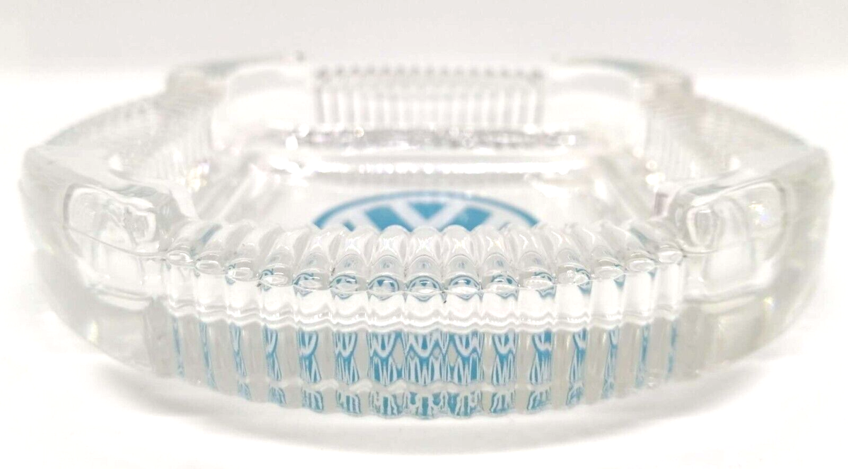 VOLKSWAGEN VW Logo Ashtray clear glass Collectible RARE