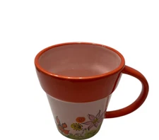 Starbucks 2006 Handpainted Orange Pink Floral Flower Pot Planter Mug Cup Coffee