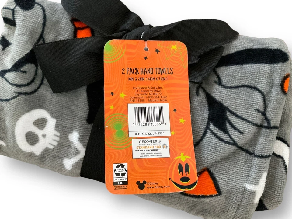 Conjunto de toalhas de mão Disney novo com etiquetas Halloween Mickey Mouse Pluto Minnie cinza 16" x 28" - Imagem 2 de 4