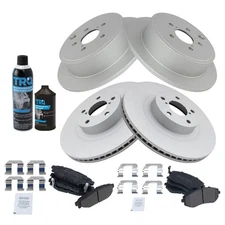 Premium Semi-Metallic Brake Pad & Coated Rotor Kit Front & Rear Kit w/Fluids