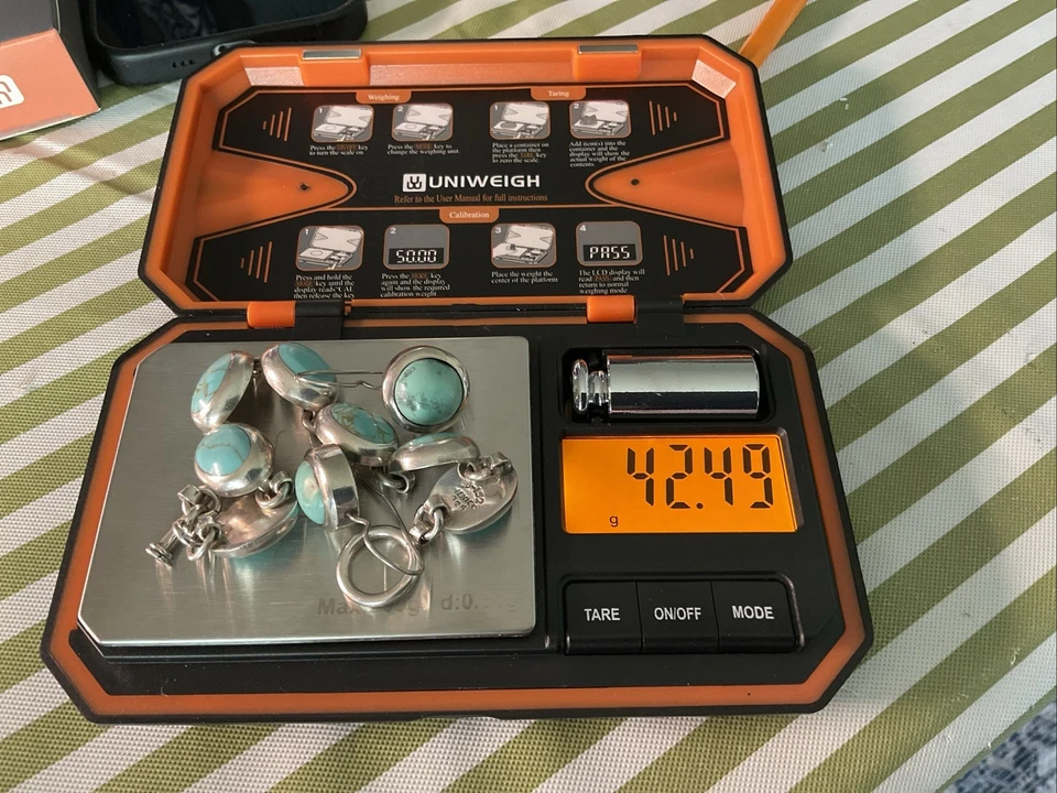 Juego de pulsera y pendientes cabujón turquesa y plata de ley 42,57 gramos Foto 2 de 4