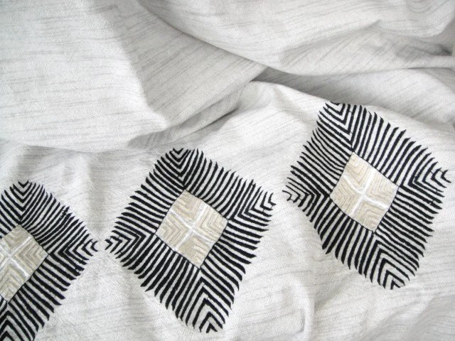 Cortina de chuveiro padrão bordado bege urze tecido de algodão limiar - Imagem 3 de 4