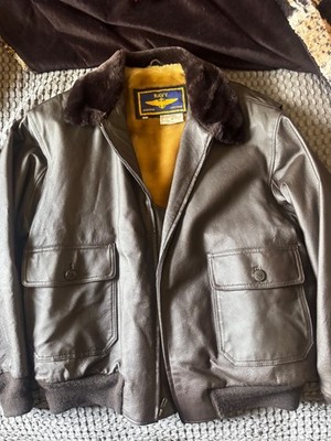 Vintage Navy mens bomber jacket fur lined collar, SOFT