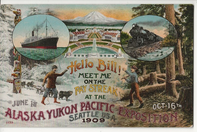THE BEST POSTCARD EVER! ORIGINAL 1909 SEATTLE MEET ME ON THE PAY STREAK @ AYPE