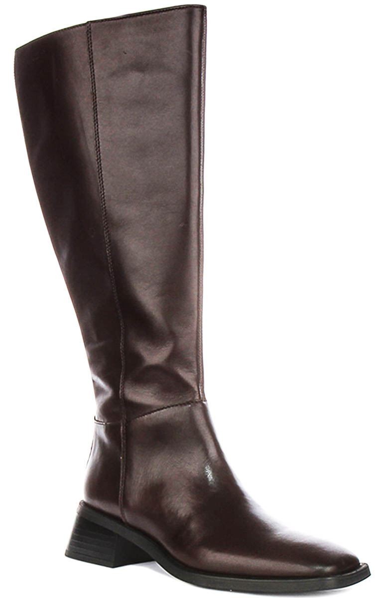 Vagabond Blanca Tall Toe Flared Heel Zip Womens Boots In Dark Brown UK 3 - 8