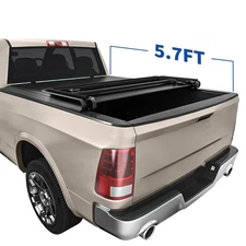 3-Fold 5.7ft Soft Tonneau Cover for 2009- 2025 Dodge Ram 1500 Crew Cab Truck Bed
