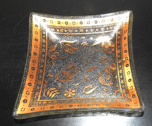 Vintage Georges Briard Glass Tray Persian GOLD Pattern 6x6 Mid Century Modern