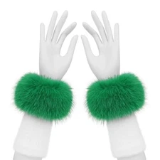 Faux Fur Short Wrist Cuffs Winter Fluffy Furry Wristbands Arm Warmer Greenwhite