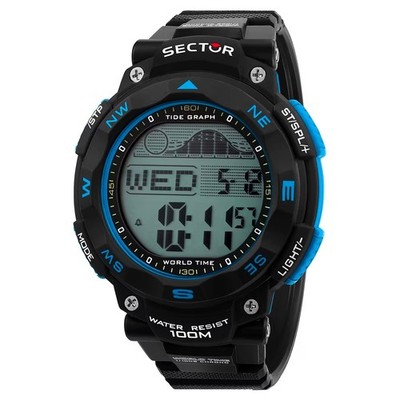 Mens Wristwatch SECTOR EX-35 R3251534002 Silicone Black Chrono Alarm Moon Phases