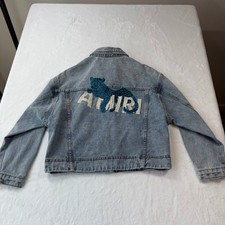 Distressed Denim Trucker Jacket Medium Blue L...