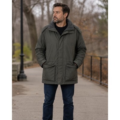 Lands End Squall Parka Jacket Mens L Olive Green Fleece Lined Hooded Insulated