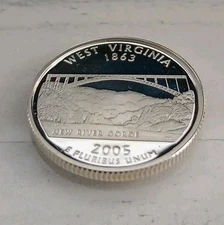 2005 - S Cameo PROOF 90% SILVER "West Virginia" STATEHOOD Washington Quarter! 