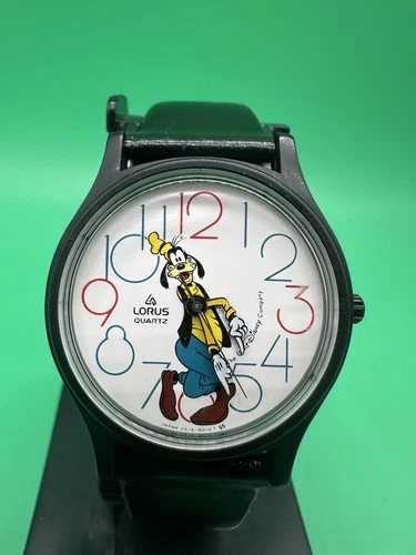 Vintage Lorus Seiko V515-8000 Black Case Disney Goofy Quartz Watch New Battery