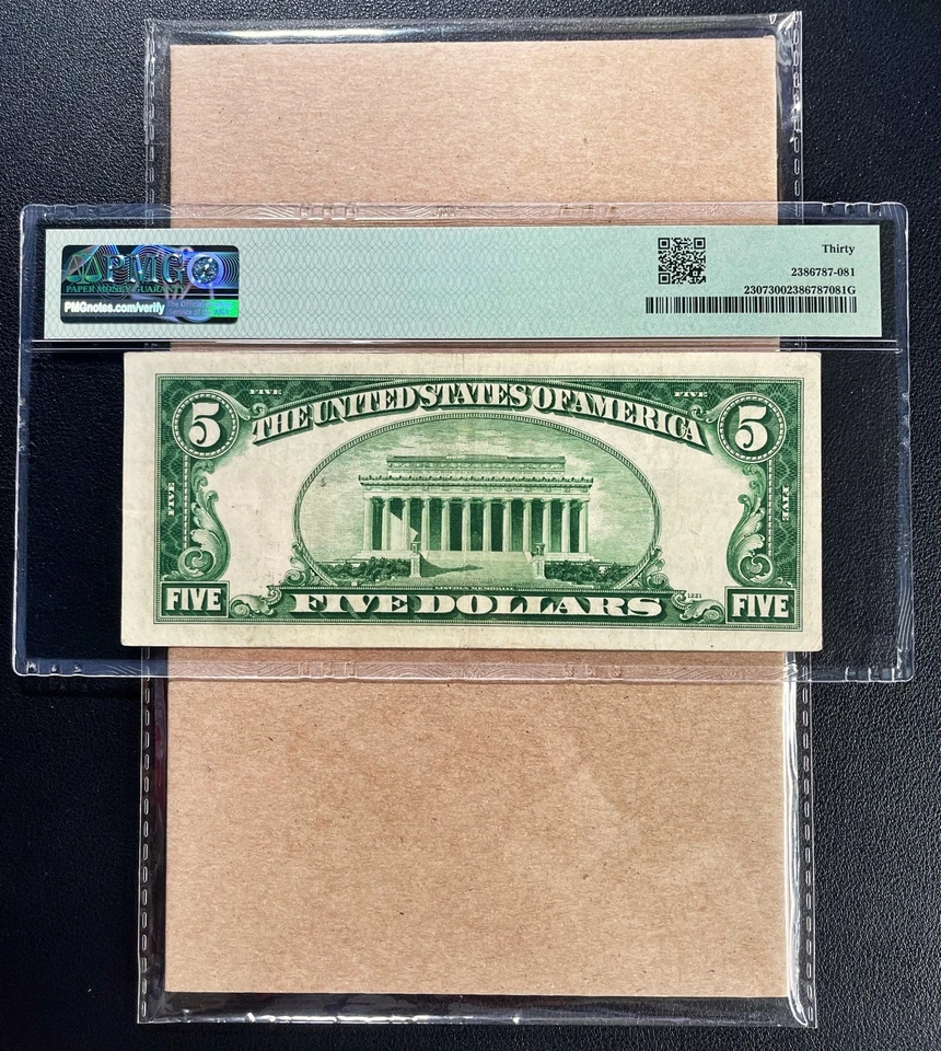 Fr. 2307 1934A $5 North Africa "WWII Emergency" PMG 30 - VF - Image 2 of 2