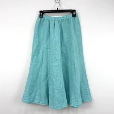 Match Point Linen Skirt Women's S Turquoise Beachy Coastal Midi Lagenlook