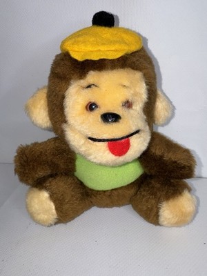 Vintage 1982 Union Toy Wind-Up Monkey Plush Yellow Hat Mechanical Toy 7 