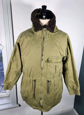 Vintage Timberland Jacke Damen Medium Grün Fell Kapuze Besatz Chore Parka 90er 