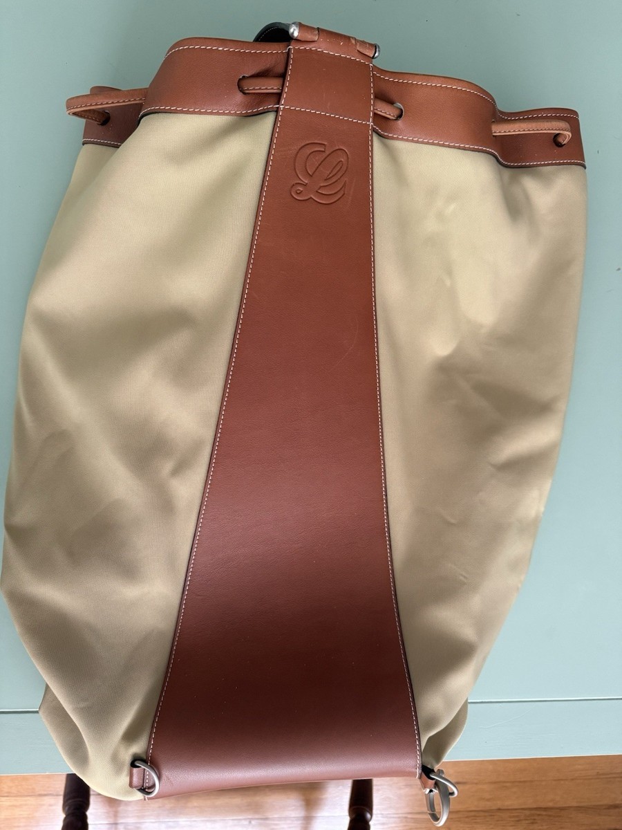 Loewe Large Beige/Brown Drawstring Bucket Bag Zip, Detachable Strap, Pockets