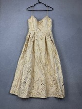 Bariano Dress Womens 12 Gold Beige Evening Event Pleated Spaghetti Strap