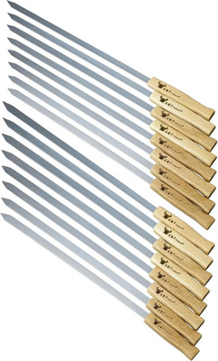 Brazilian BBQ Skewers 16 Piece Set Stainless Steel Kabob Sticks 17-Inch Flat Bla