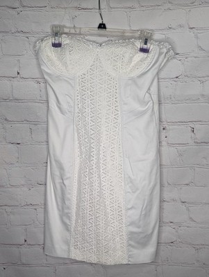Bebe Women's White Corset Lace Eyelet Mini Dress Size M