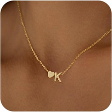 Heart Initial Necklaces for Women 14K Gold Plated Dainty A-Z Letter Pendant Neck