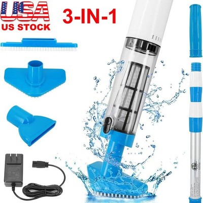 Cordless Handheld Pool Vacuum 3 in 1 Rechargeable Pool Cleaner + Telescopic Pole