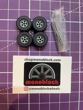 6 SETS, 32 WHEELS, 1:64 RUBBER 5 GREY SPOKE OFF ROAD  WHEELS W/ AXLES MONOBLOCK