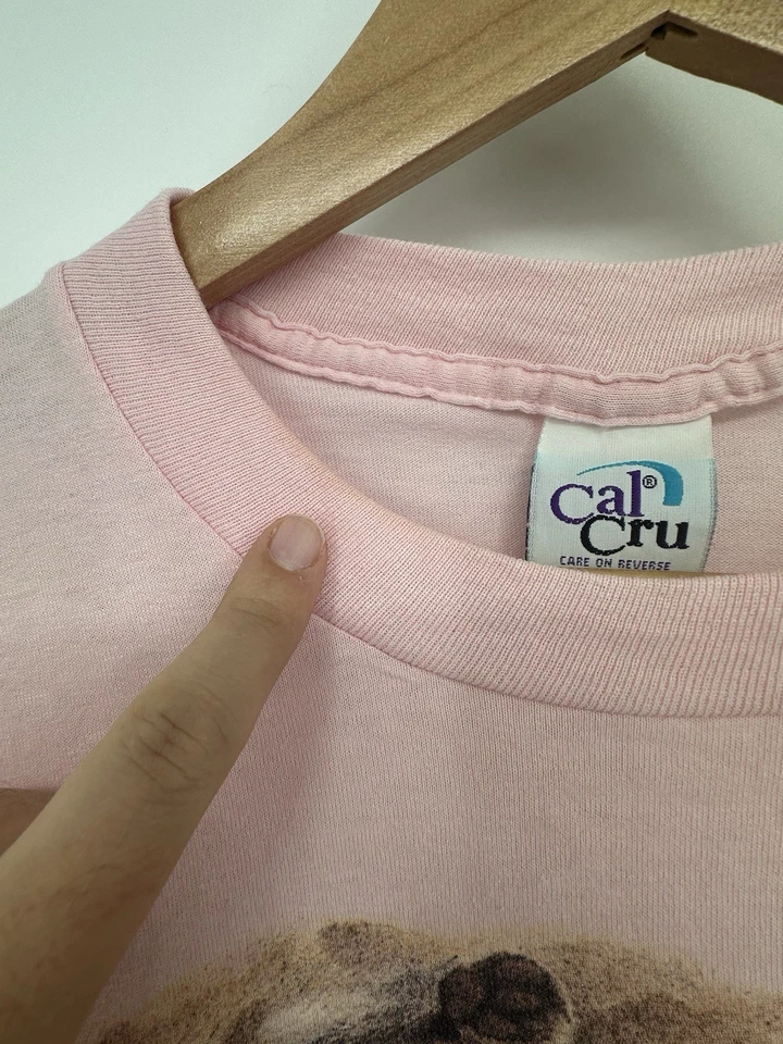 复古 90 年代纪念品衬衫粉色猫图案 T 恤 Beach Bum 尺寸 L — 第 3/4 张图片