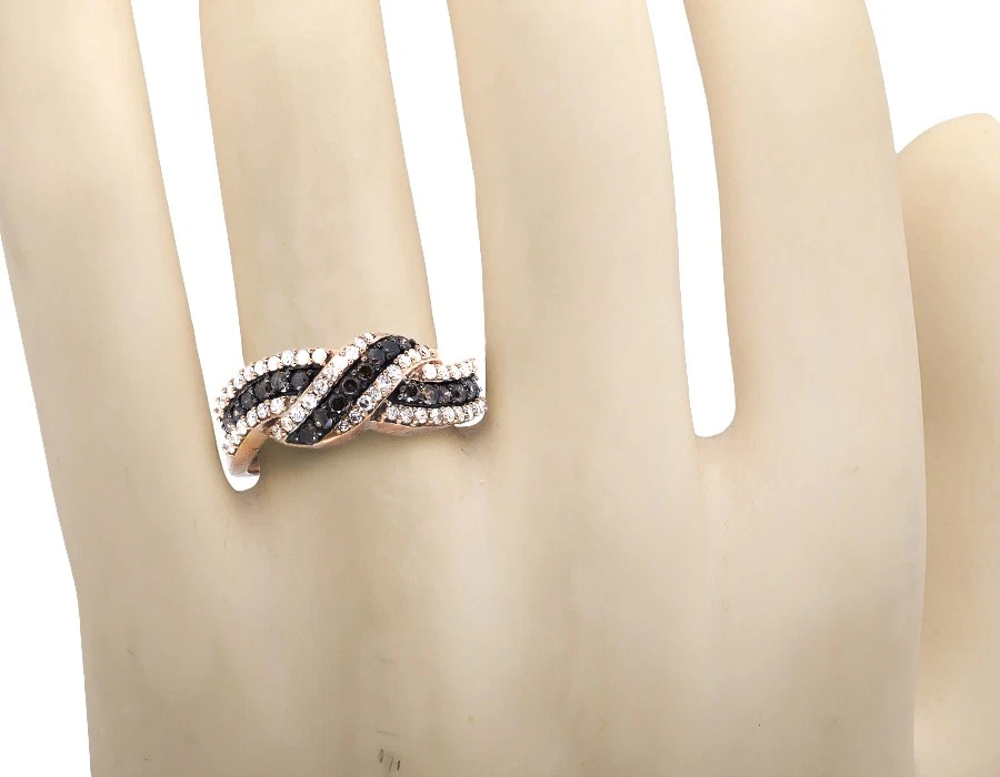 10K Rose Gold Swirl Ribbon Cognac Brown and White Diamond Wedding Band 0.75ct - Image 3 of 4