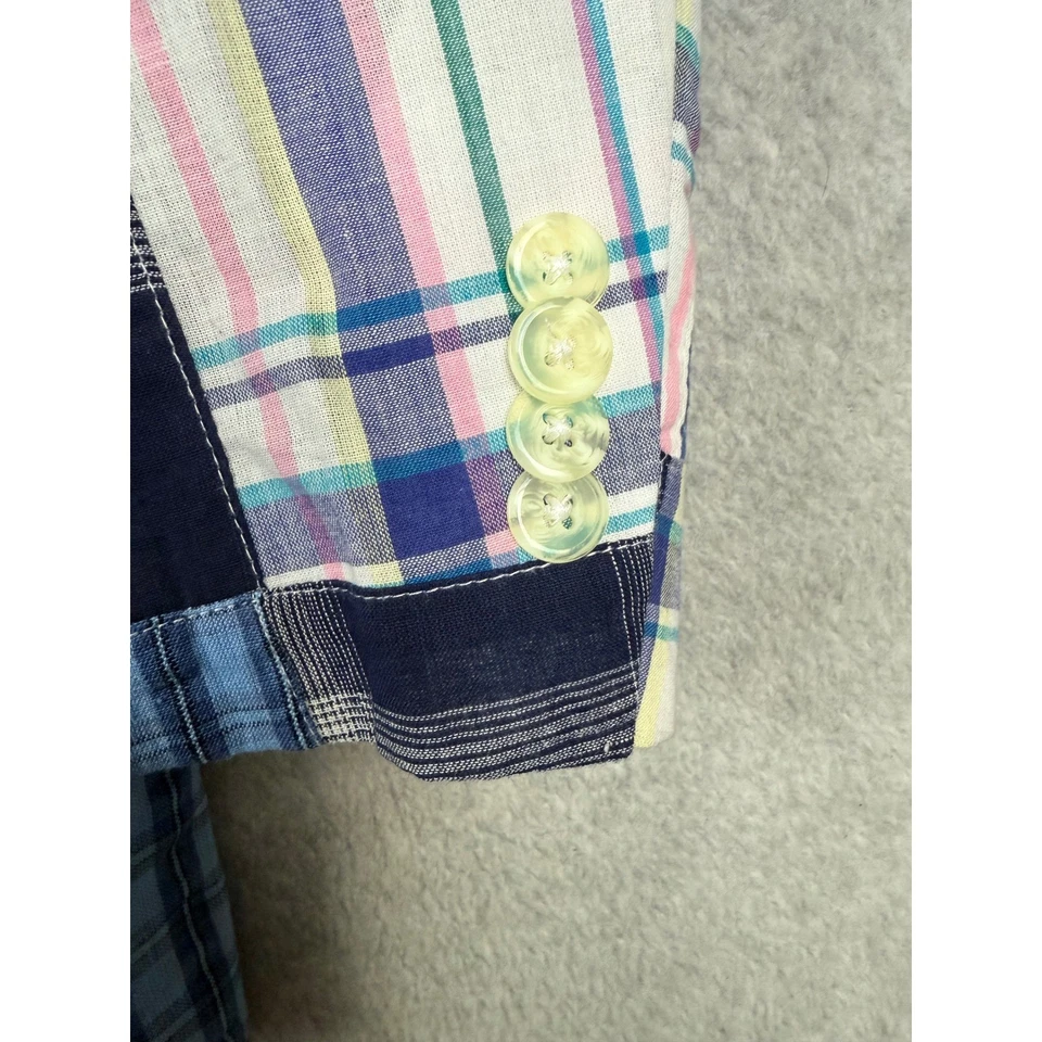 Patchwork Plaid Blazer Mens 38R Blue Pink Cotton Jacket Sport Coat Colorful - Image 2 of 4