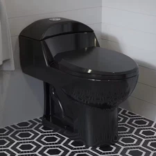 Chateau 1-Piece Elongated Toilet Dual-Flush in Glossy Black 1.1/1.6 Gpf