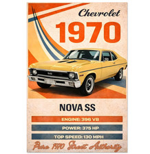 Chevrolet Nova SS 1970 Classic Muscle Car Vintage Poster Retro Wall Art