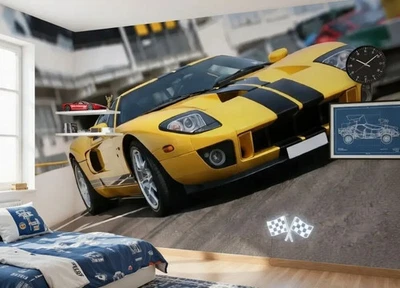 Wallpaper Mural Yellow super car 254x183cm for children bedroom photo wall decor - Image 1 of 4