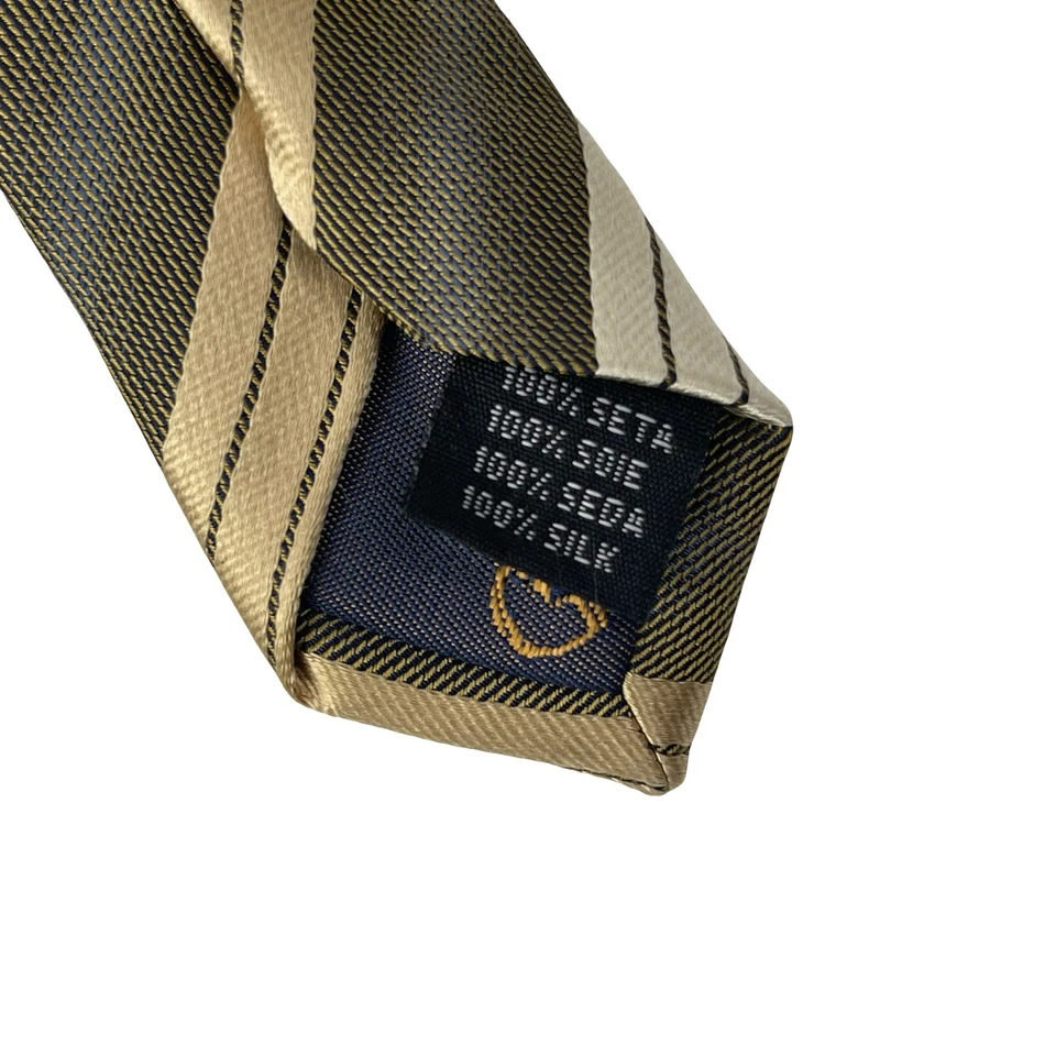 Corbata para hombre Valerio Garati seda dorada oliva rayas hecha a mano vintage Foto 3 de 4